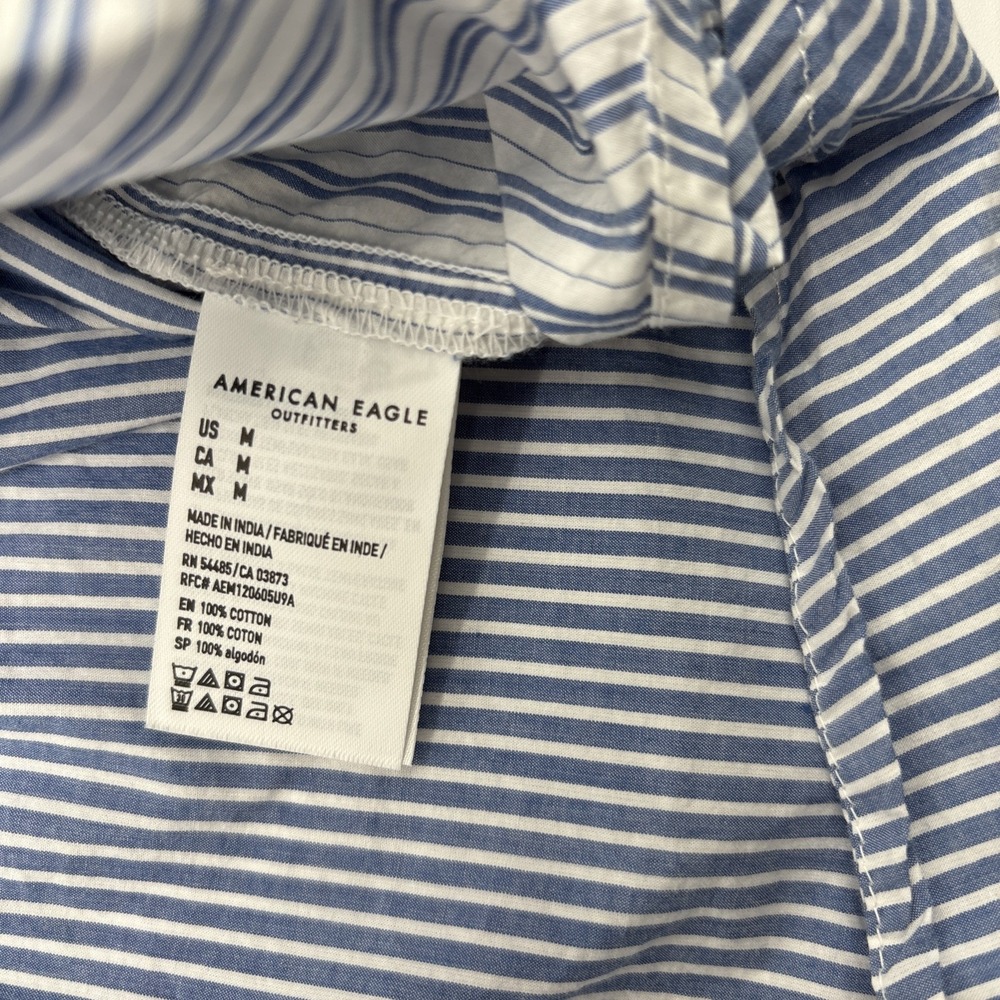 AE Mixed Stripe Oversized Oxford Button Down Shirt Womens M Colorblock Preppy - Picture 3 of 6